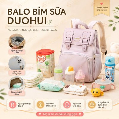 Balo bỉm sữa giữ nhiệt bình sữa DUOHUI sức chứa lớn thời trang cao cấp đựng đồ cho mẹ và bé