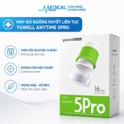 Máy cảm biến đo đường huyết liên tục Yuwell Anytime 5 Pro ( đo liên tục 16 ngày) thế hệ mới