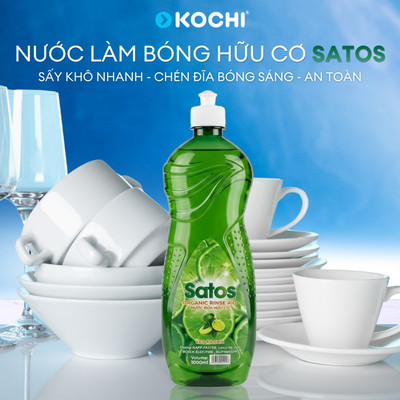 Nước Làm Bóng Hữu Cơ Satos Cho Máy Rửa Chén Bát, Hỗ Trợ Làm Khô Sạch Chén Đĩa, An Toàn, Tiện Lợi - Chai 500ml