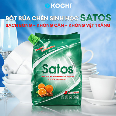 Bột rửa chén bát sinh học SATOS 1.2KG - Sạch bóng - Không Cặn - Không vệt  - Dùng cho máy rửa chén bát - KOCHI Vietnam