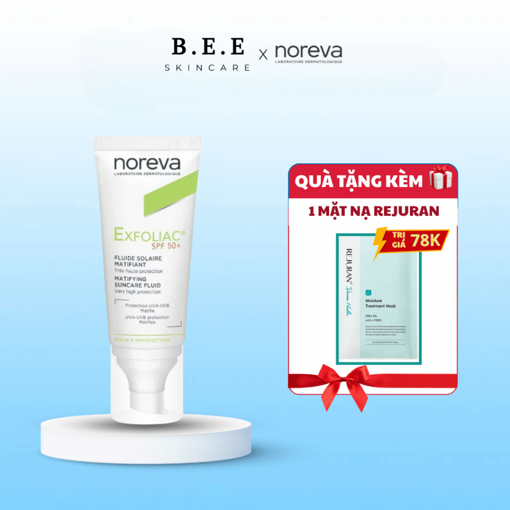[HÀNG CÔNG TY] Kem Chống Nắng Noreva Exfoliac Matifing Suncare Fluid SPF50+ Giảm Dầu, Chống Lão Hoá 