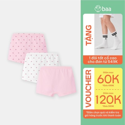 Set 3 Quần Chip Đùi Bé Gái Thun Cottton Kháng Khuẩn Thoáng Khí Mềm Mịn (1-10 Tuổi) Baababy QL04C