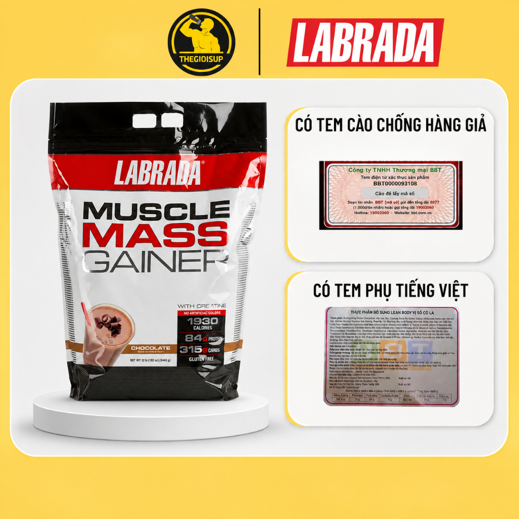 Muscle Mass Gainer do công ty Labrada - Túi 5443g - Hỗ trợ tăng cân