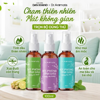 Xịt khử mùi Dr.Aromatis Dân Khang 100ml, tạo hương, tinh dầu Sả chanh, Bạc hà, Oải hương