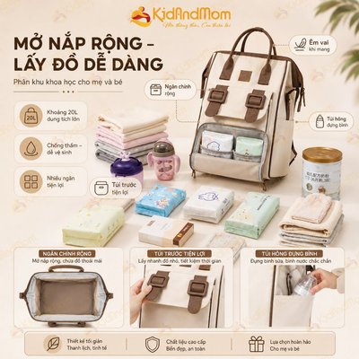 Balo đựng đồ bỉm sữa cho mẹ và bé Fashion dung tích 20L chống thấm nước, nhiều ngăn khoa học, quai đeo êm vai
