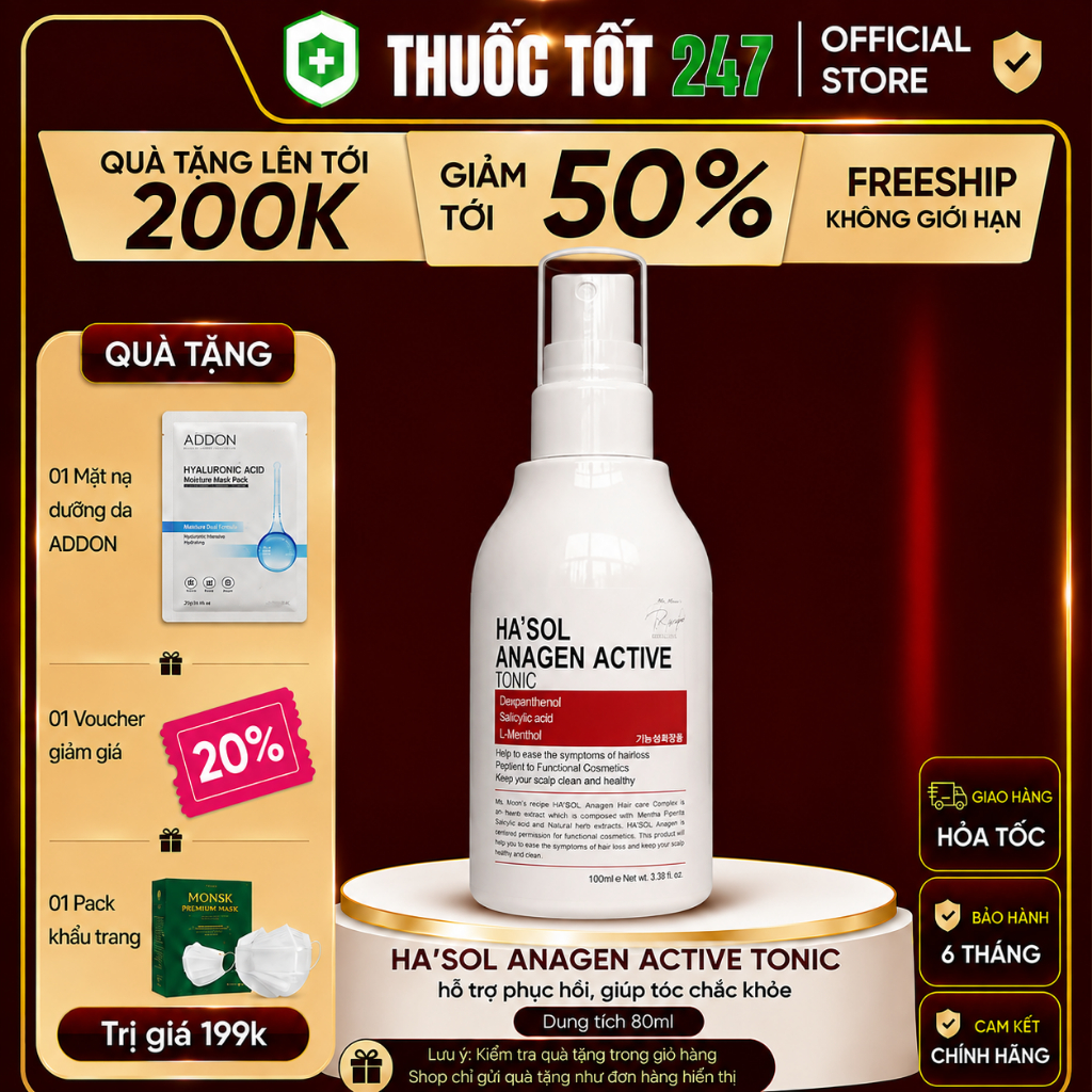 [GIẢM RỤNG KÍCH MỌC TÓC] Xịt HASOL Dưỡng Tóc - Kích Mọc NHÂN SÂM ĐỎ Dành Cho Tóc Gãy Rụng - Hư Tổn