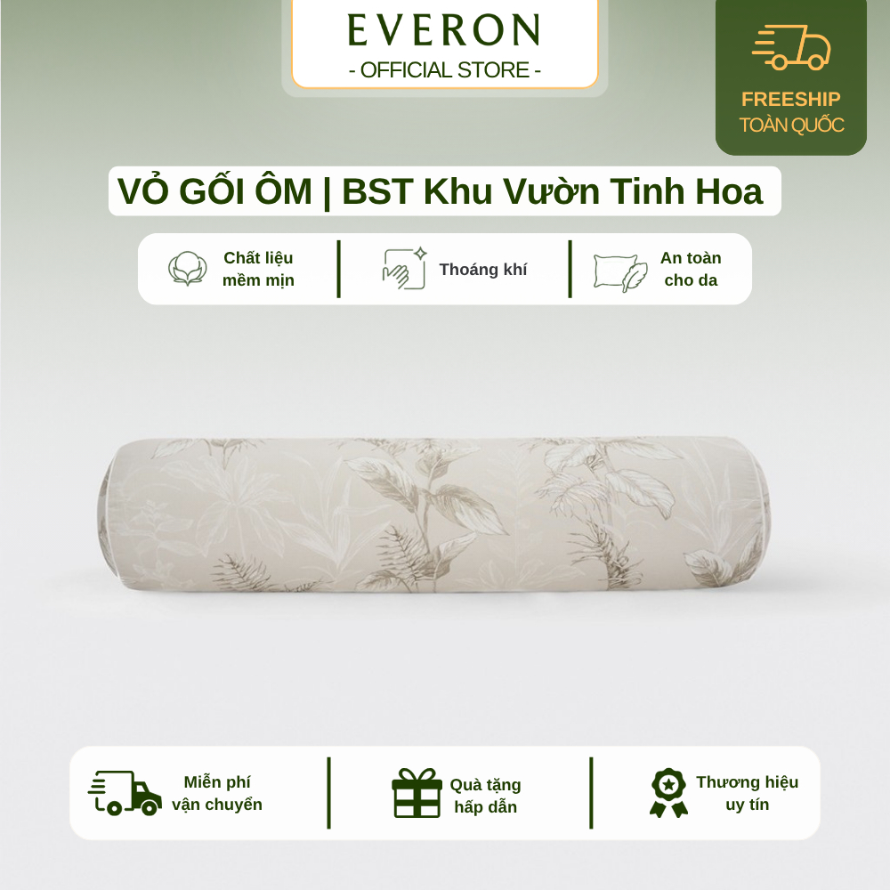 Vỏ gối ôm BST Khu Vườn Tinh Hoa 2025 Everon ( họa tiết in, thêu) (Chất liệu: Modal/Tencel/Cotton) BS
