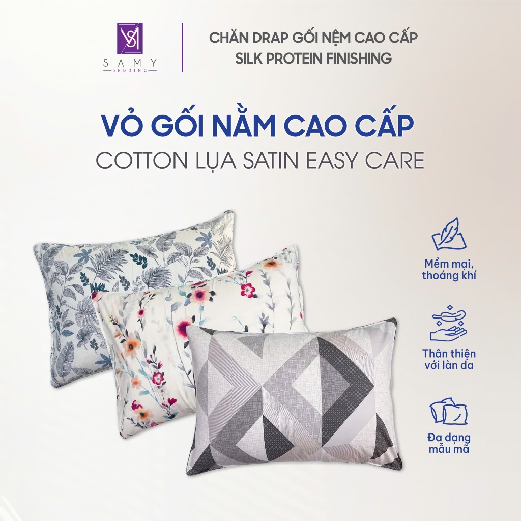 Vỏ Gối Cotton Lụa Satin Cao Cấp SAMY BEDDING Thoải Mái Mát Mịn