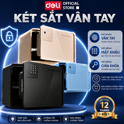 Két Sắt Mini Điện Tử Deli x Locksworth Mới 2026 Két Sắt Thông Minh 2 Kích Thước Bảo Hành 12 Tháng