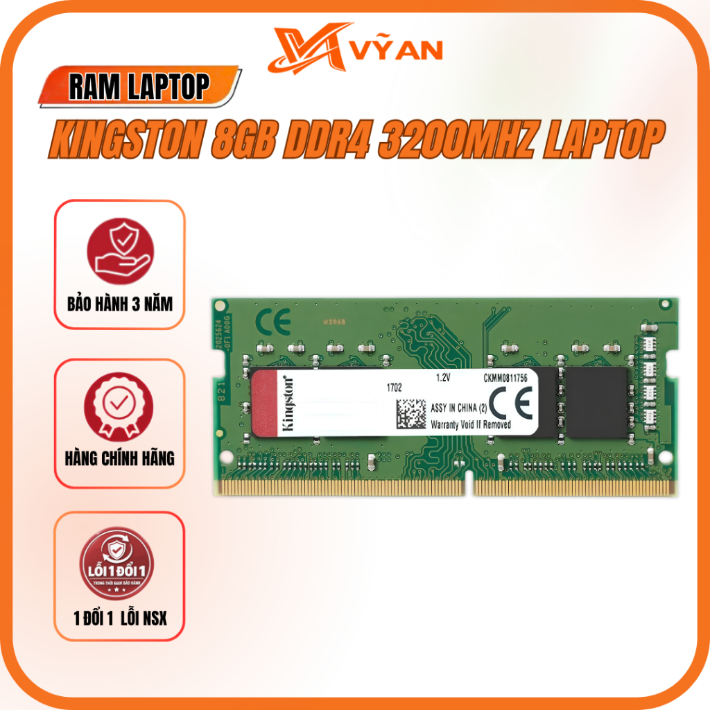 RAM Laptop Kingston 8GB / 16GB / 32GB DDR4 Bus 3200MHz (KVR32S22S8) - Hàng Chính Hãng Bảo Hành 3 Năm