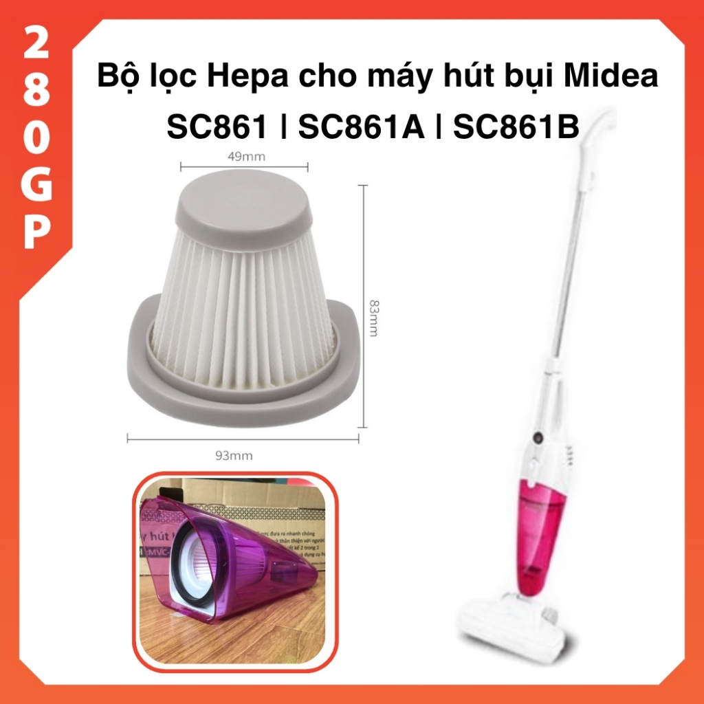 Set 3 Bộ lọc Hepa cho máy hút bụi Midea SC861 SC861A SC861B Lọc máy hút bụi cầm tay Midea