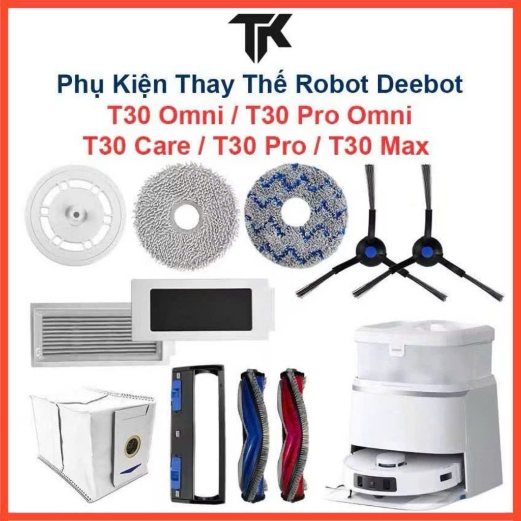 Phụ Kiện Thay Thế Robot Deebot T30 Omni, T30 Pro Omni, T30 Care, T30 Pro, T30 Max, Chổi Cạnh, Bộ Lọc