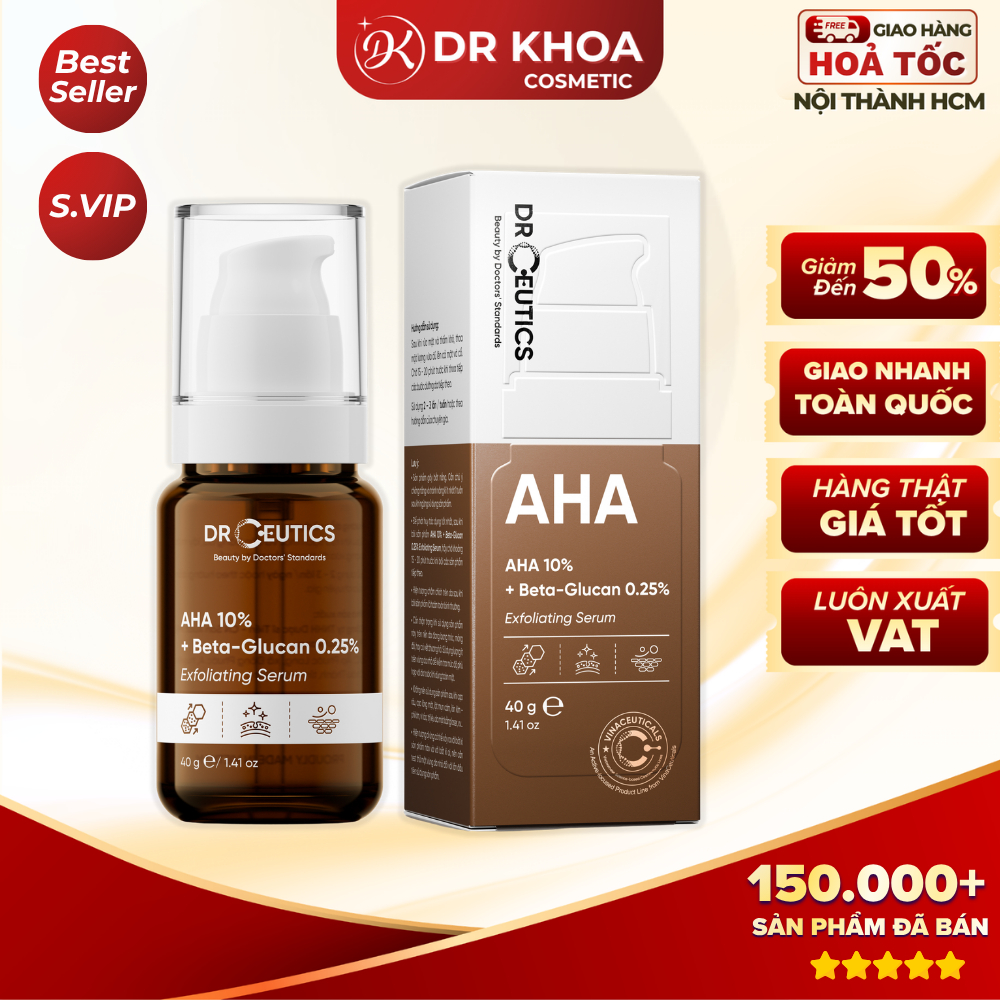 [S.VIP] Serum DrCeutics AHA 10% Exfoliating Serum Dưỡng Sáng Căng Bóng Da 40g Dr Khoa