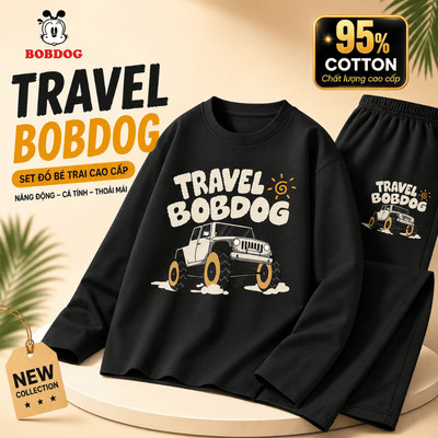 Bộ đồ thu đông dài tay bé trai BOBDOG quần áo cho bé chất thun cotton mềm mịn in hình Ô TÔ TW-BDO03