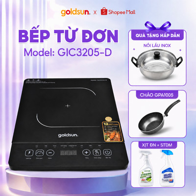 Bếp Từ Đơn Goldsun GIC3205-D, LEA IC3205-D Kèm Nồi Lẩu, Chảo - Công Suất 2000W Nấu Nhanh Tiết Kiệm Điện