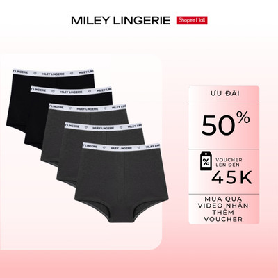 Combo 5 Quần Lót Nữ Cạp Cao Lưng Logo MileyLingerie - Chất Liệu Cotton Thiên Nhiên, Thoáng Khí