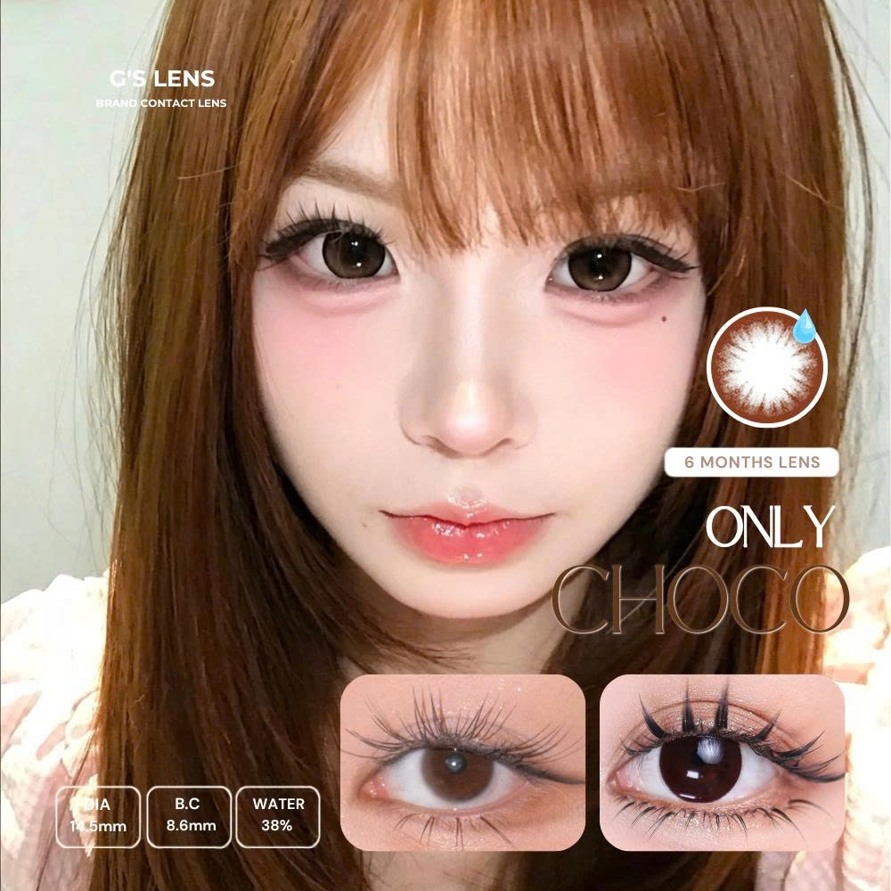 Kính áp tròng Gtrendy ONLY CHOCO nâu choco tự nhiên giãn to cận 6 tháng G.DIA 14.5mm có độ (0-6)