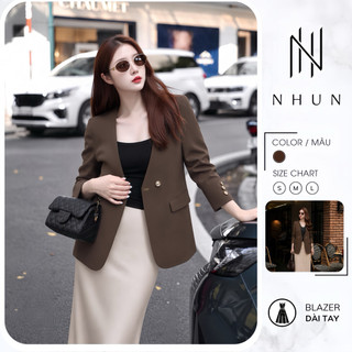 Áo blazer dài tay khoác ngoài NHUN thiết kế cổ nhọn 2 nút kiểu dáng công sở thanh lịch quý phái N184