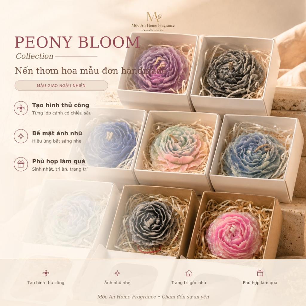 Nến thơm hoa mẫu đơn Mộc An | Nến decor handmade màu ngẫu nhiên, quà tặng tinh tế