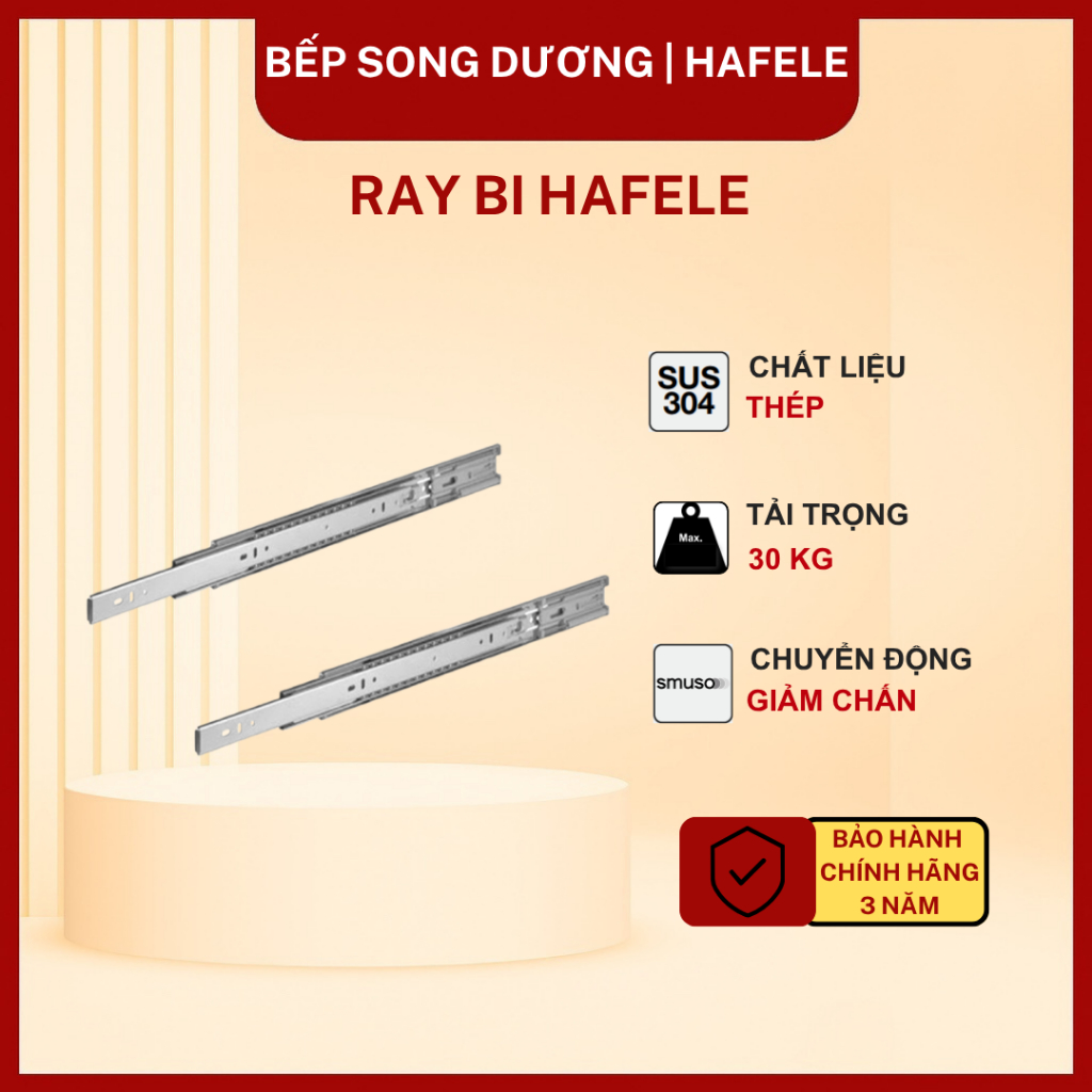 Ray trượt bi Hafele có giảm chấn và không giảm chấn