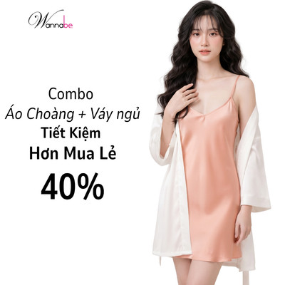 Combo áo khoác ngủ kimono nữ + Váy ngủ lụa WANNABE bộ đôi kết hợp hoàn hảo cho phái đẹp KI010DN612