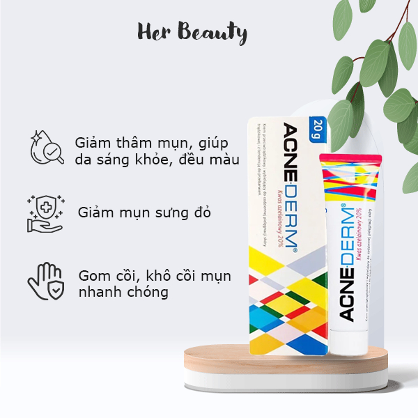 Kem giảm mụn Acnederm Azelaic Acid 20% – giảm mụn viêm, mụn ẩn, làm sáng da, mờ thâm, tuýp 20g