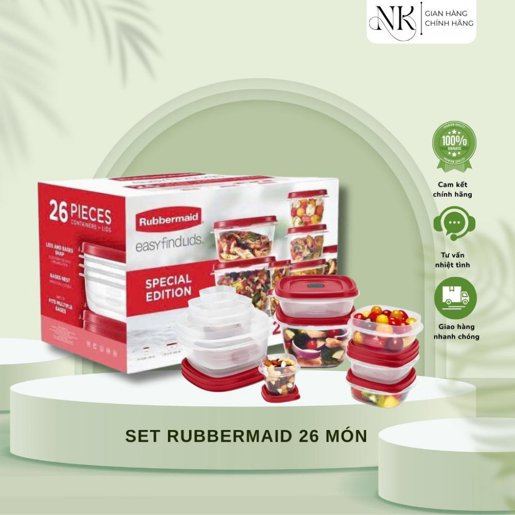 (HOẢ TỐC) SET HỘP NHỰA RUBBERMAID SIÊU AN TOÀN CỦA MỸ - 26 món(13 hộp)