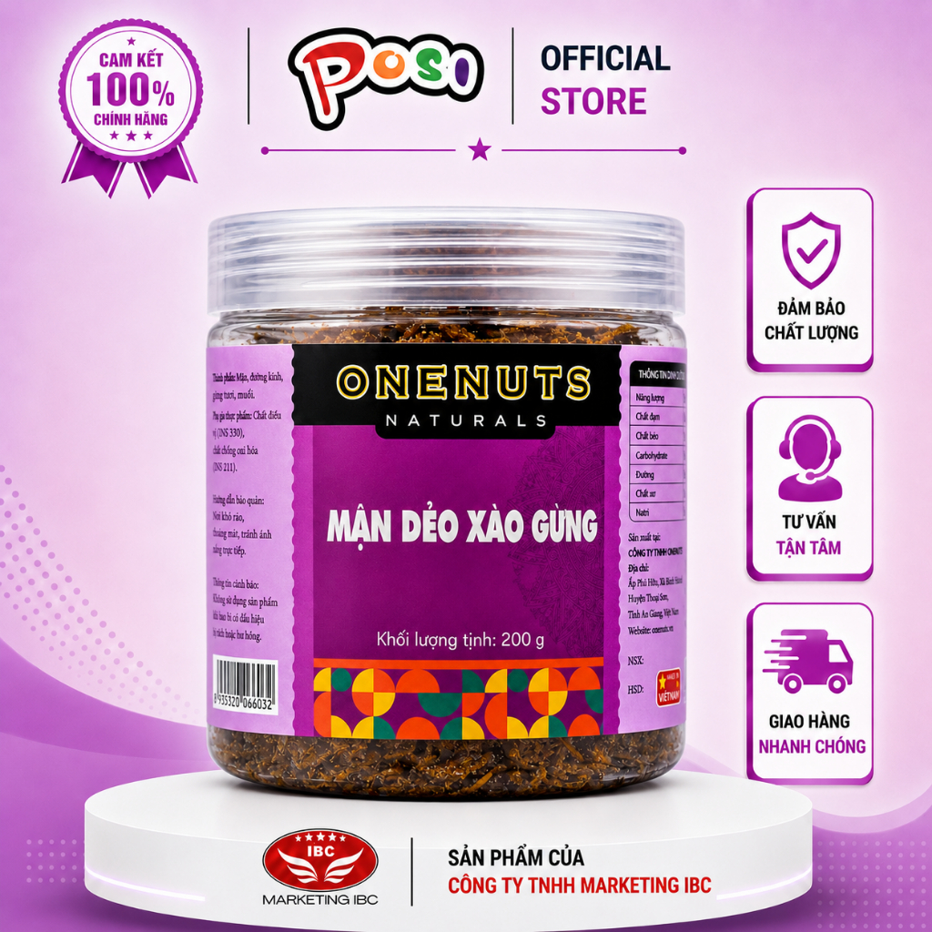 Mận Dẻo Xào Gừng ONENUTS 200g – Chua Ngọt Hài Hòa, Thơm Cay Vị Gừng – Posi Snack Store HCM