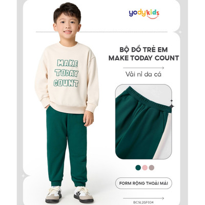 Bộ Đồ Cho Bé YODY Set Áo Quần nỉ dài tay in chữ Make Today Count BCSL25F034