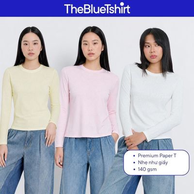 TheBlueTshirt - Áo thun trắng dài tay cổ tròn cotton pha lanh cao cấp cho nữ - Paper Long Sleeve T