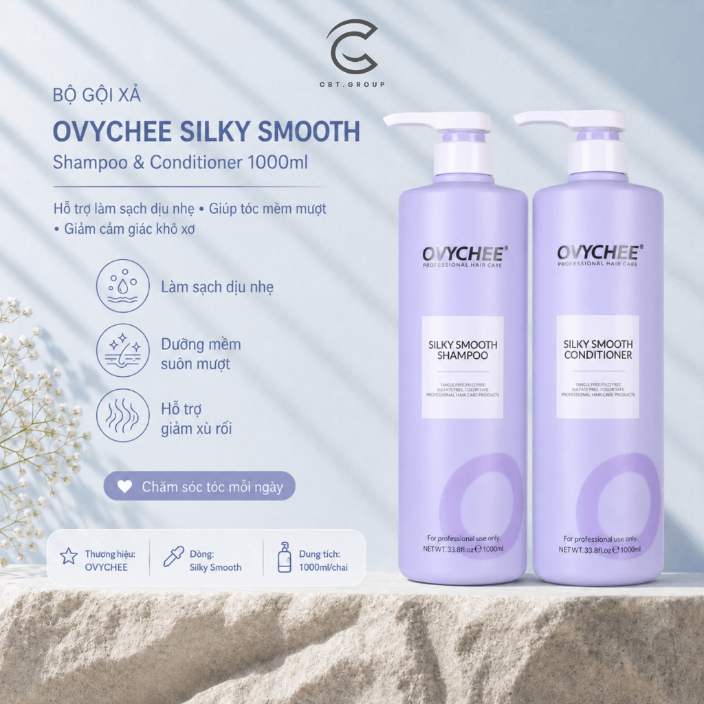 Combo Dầu Gội Xả OVYCHEE Silky Smooth | Hỗ Trợ Sạch Gàu Dầu, Giảm Dầu Bết, Tóc Mềm Mượt.