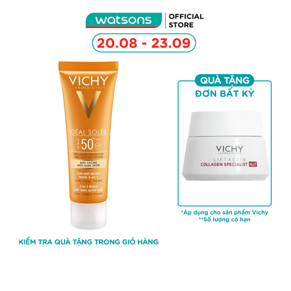 Kem Chống Nắng Vichy Ideal Soleil Ngăn Sạm Da, Giảm Thâm Nám SPF50 UVA + UVB 50ml