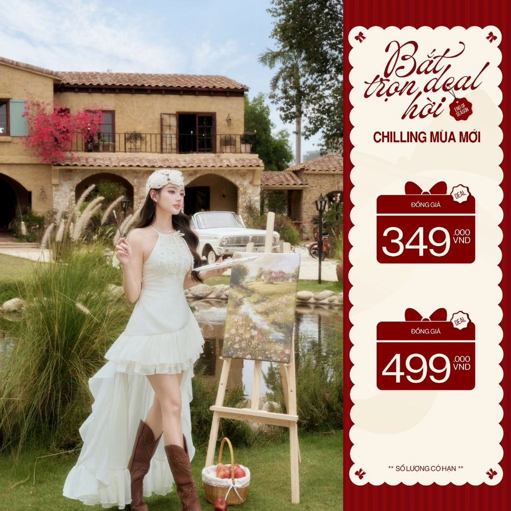 ZAMYSHOP - Váy thiết kế cổ yếm đuôi cá, chân tà mulet bay bổng điệu đà