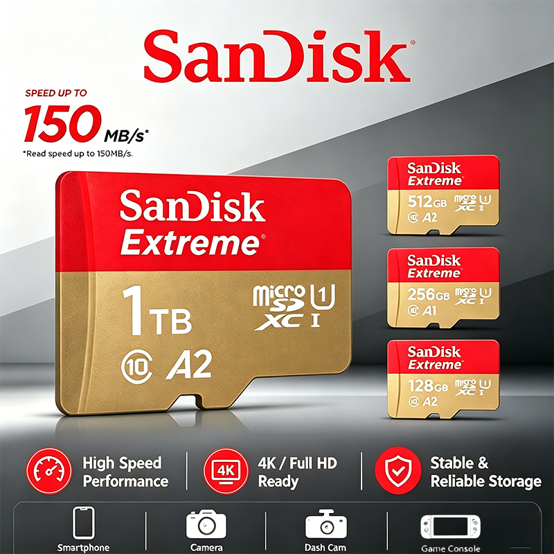Thẻ nhớ SanDisk Extreme MicroSD A2 U3 V30 128GB -512GB phù hợp flycam, camera hành động, Switch