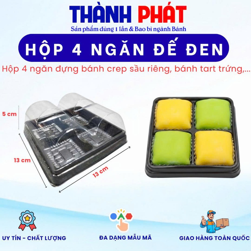 100 Hộp 4 ngăn đen đựng bánh crepe sầu riêng - đựng 4 bánh trung thu 50g - 75g