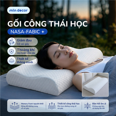 Gối Cao Su Non Người Lớn NASA-FABIC Mịn Decor, Gối Lượn Sóng Memory Foam Đỡ Cổ 2 Độ Cao Có Khóa Kéo