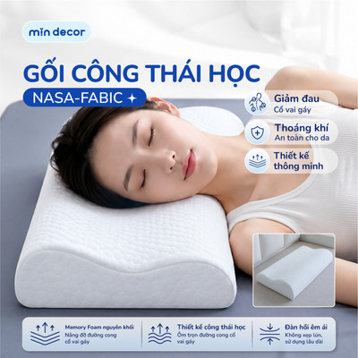 Gối Cao Su Non Lượn Sóng NASA-FABIC Mịn Decor, Gối Memory Foam Đàn Hồi Nâng Đỡ Cổ Vai Gáy