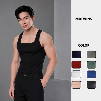Áo Thun Ba Lỗ Tank Top Nam Cổ Vuông Cotton Tăm Gân Tôn Dáng Thương Hiệu Mr Twins