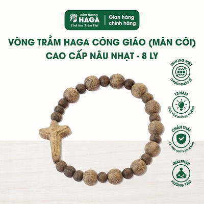 Vòng trầm HAGA công giáo (mân côi) cao cấp, 10 kinh Kính Mừng, nhiều kích cỡ kèm Thánh giá