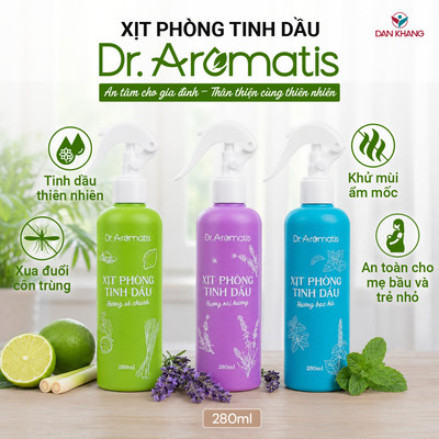 Xịt Thơm Phòng Tinh Dầu Dr.Aromatis giúp khử mùi, hỗ trợ xua côn trùng, hương thư giãn 100ml/280ml