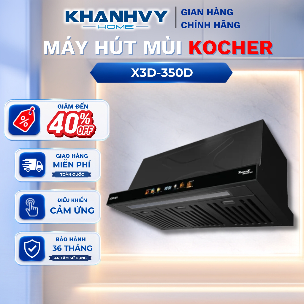 Máy Hút Mùi Kocher X3D-350T Turbo Smart 3T & X3D-350D Turbo Smart 3D - Âm Tủ 70cm - Booster 1800m³/h