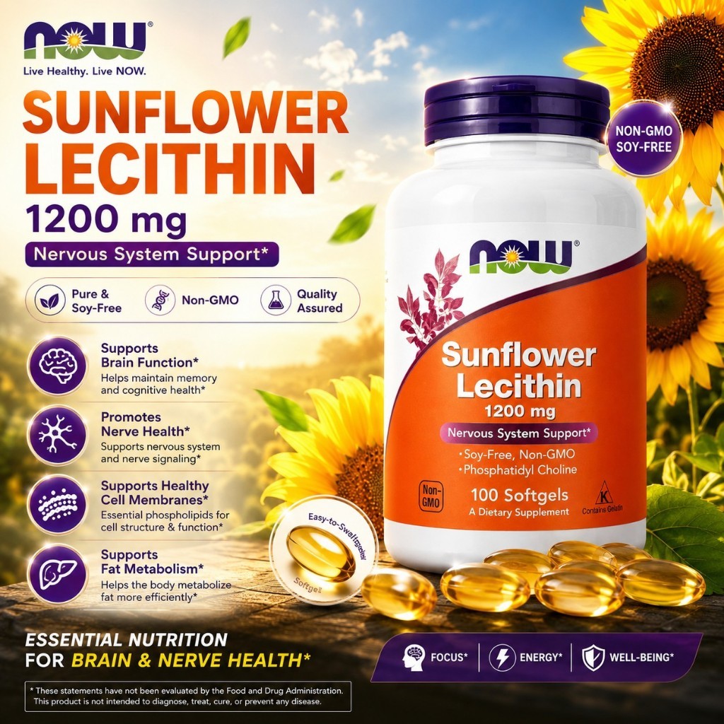 【Nhập khẩu từ Mỹ】Viên Uống NOW Sunflower Lecithin 1200mg 100viên