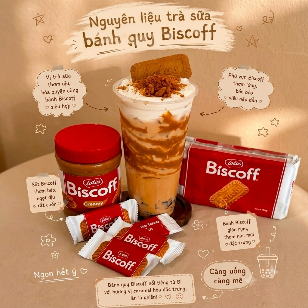 Sốt Phết & Bánh Quy Lotus Biscoff - Nguyên Liệu Trà Sữa Biscoff Hot Trend