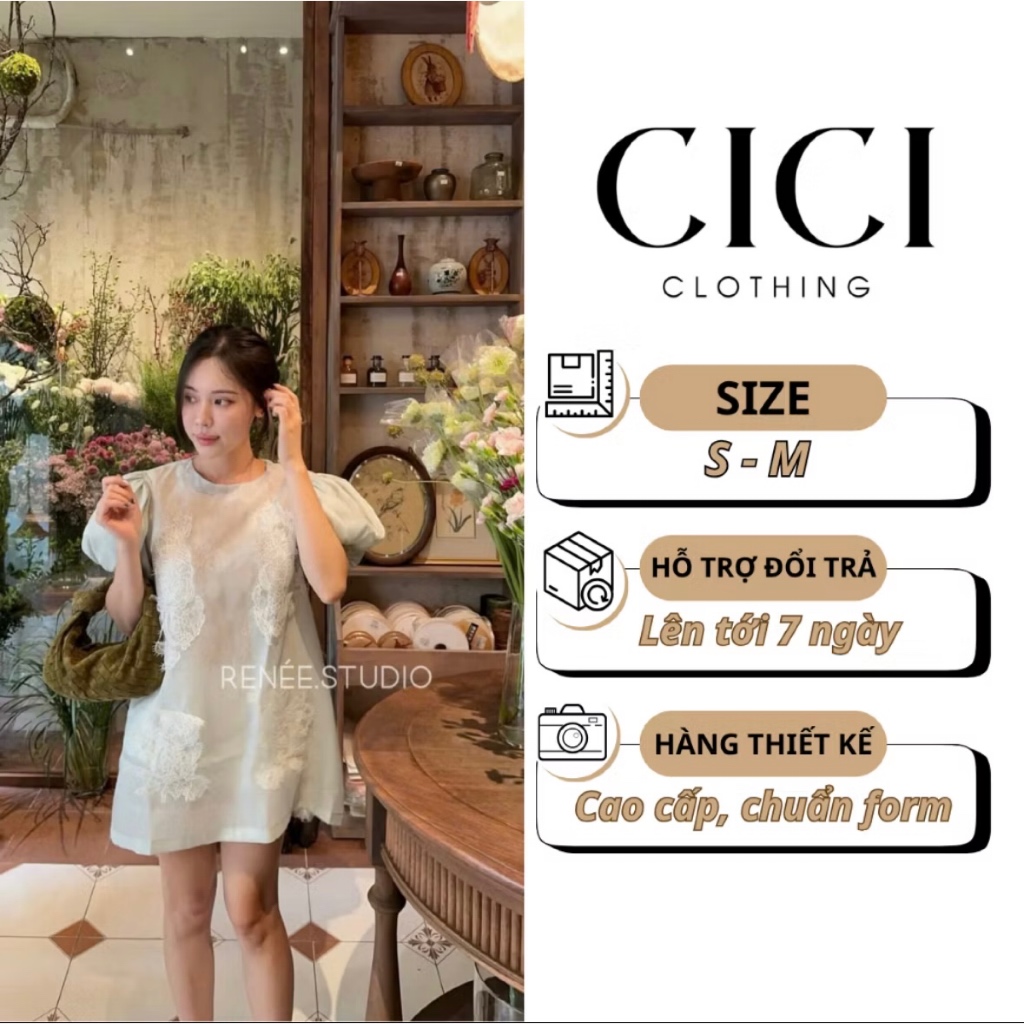 Đầm Suông Ren Nữ CICI Clothing Tay Phồng Cổ Tròn Form A Cao Cấp Thanh Lịch Tiểu Thư Hàn Quốc [M101]