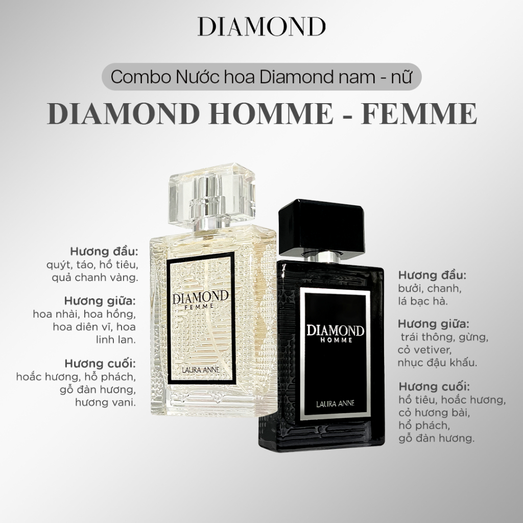 Combo Nước hoa Nam - Nữ Laura Anne Diamond Homme - Femme 45ml