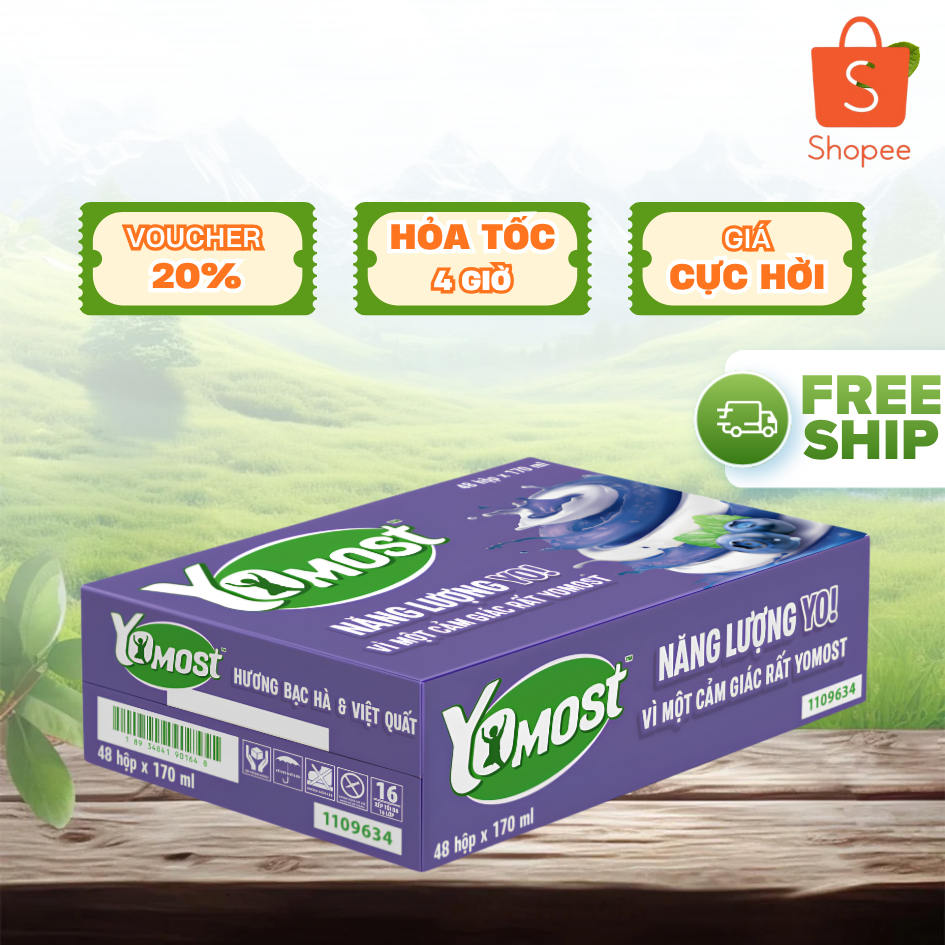 Sữa Chua Uống YoMost Việt Quất Bạc Hà 170ml | Thùng 48 Hộp