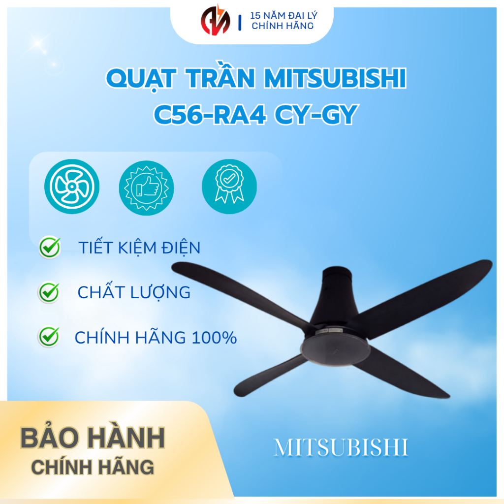 Quạt trần Mitsubishi C56-RA4 CY-GY 4 cánh màu Xám Đậm có Remote