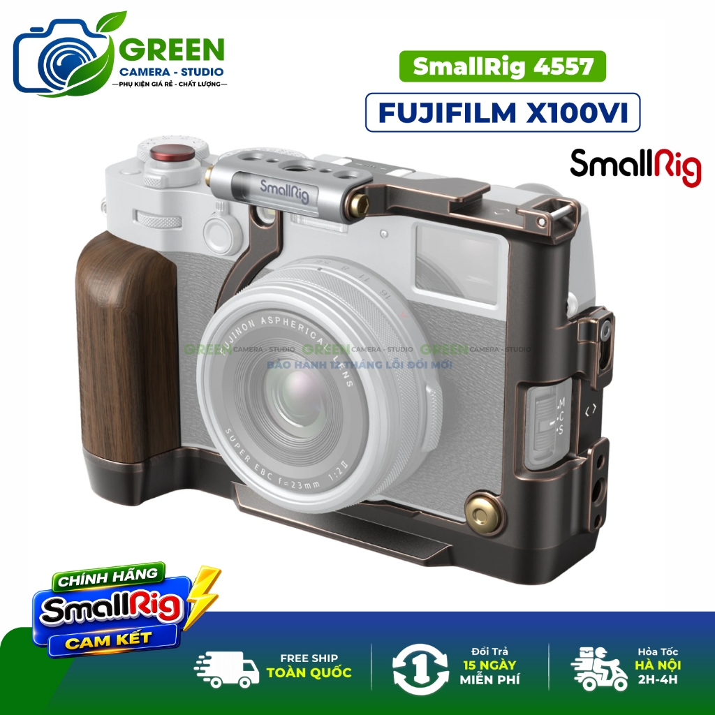 Khung Bảo Vệ SmallRig 4557 Cho Fujifilm X100VI, Cage Kèm Tay Cầm Gỗ Mở Rộng Phụ Kiện