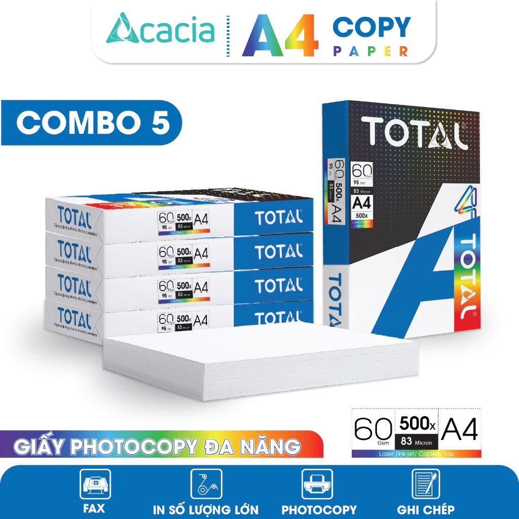 Combo 5 - Giấy A4 TOTAL định lượng 60gsm 500 tờ