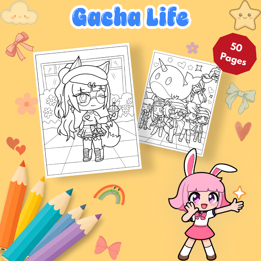 Bộ 50/25 tờ tranh tô màu, tranh tập tô cho bé hình trò chơi Gacha Life giấy A4, A5 M0286GL